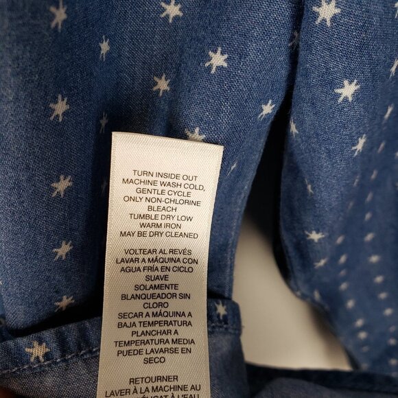 Chicos Denim Star Print Button Up Shirt Blue Western Patriotic Size 1 Size M - Picture 5 of 9